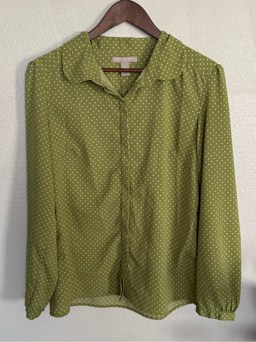 Banana Republic Olive Green Polka Dot Button-Down Blouse